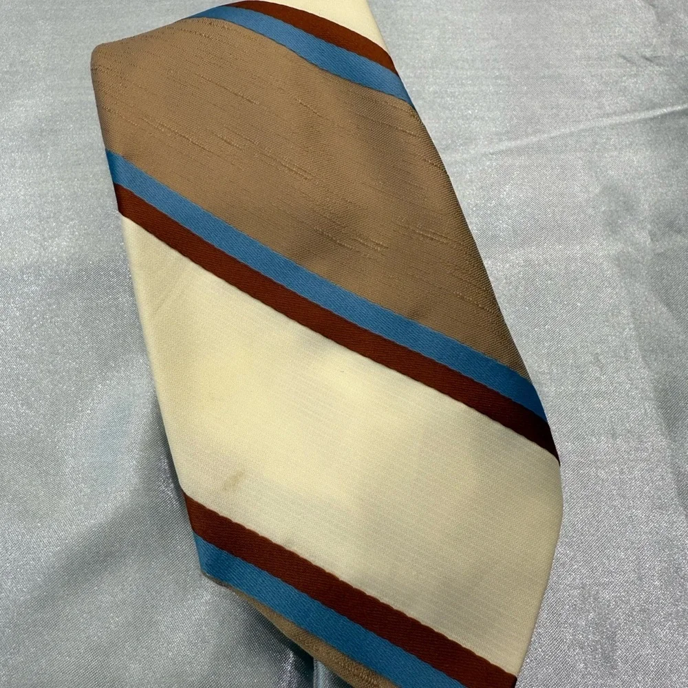 Resisto Tan, Blue, & Red Striped Men's Tie 100% Poly